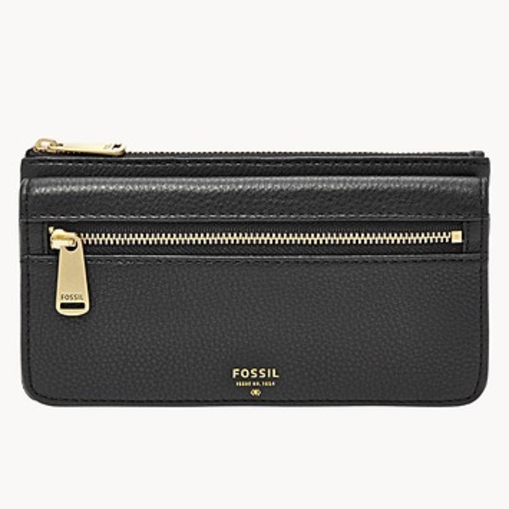 NWT Fossil Black Preston Flap Clutch Wallet